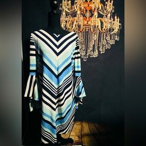 Blues and white bell sleeve dress